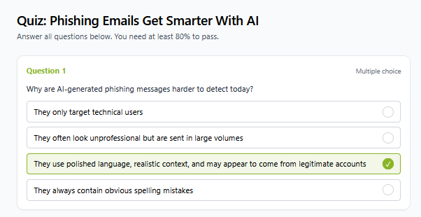 Quiz sample screenshot